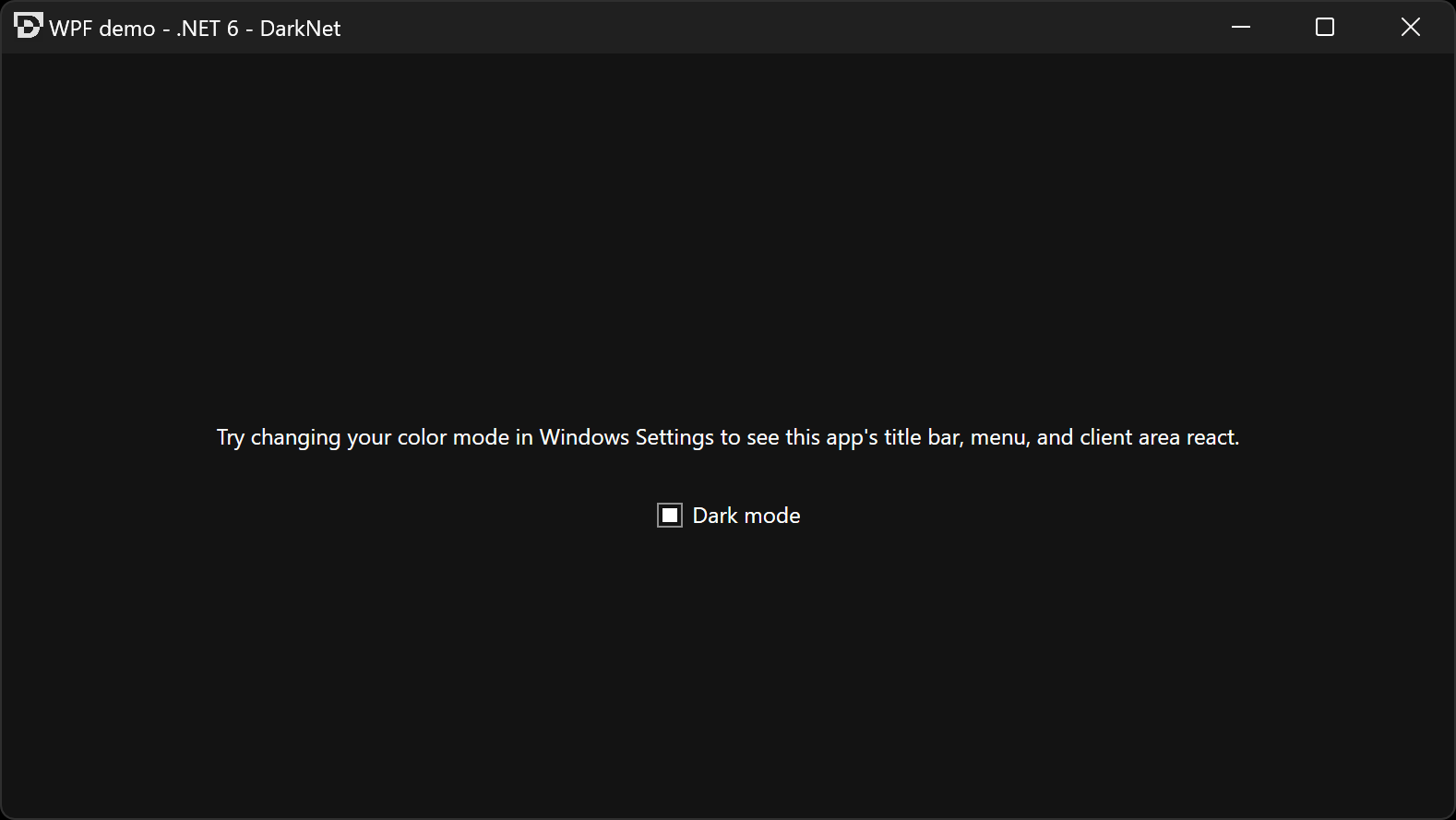 WPF window with dark title bar