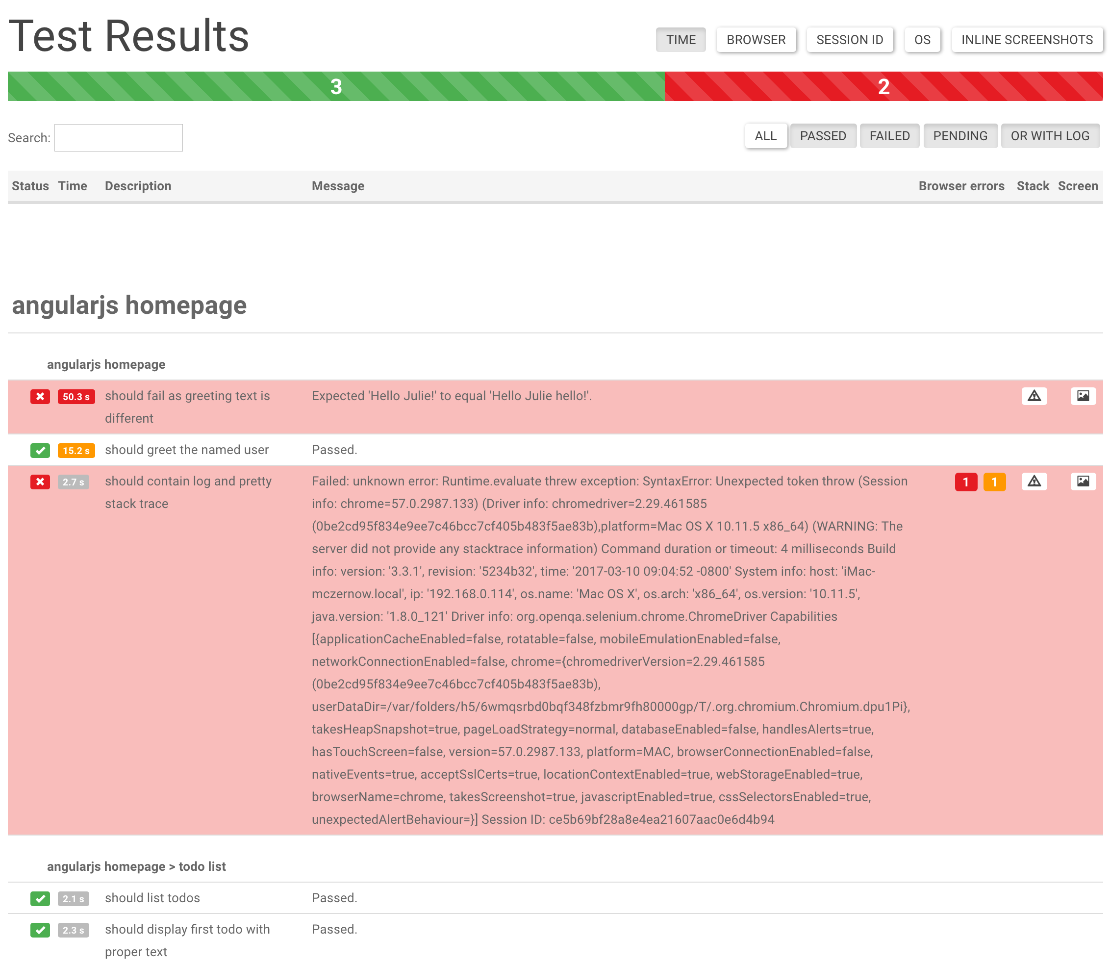 HTML / Angular Test Report