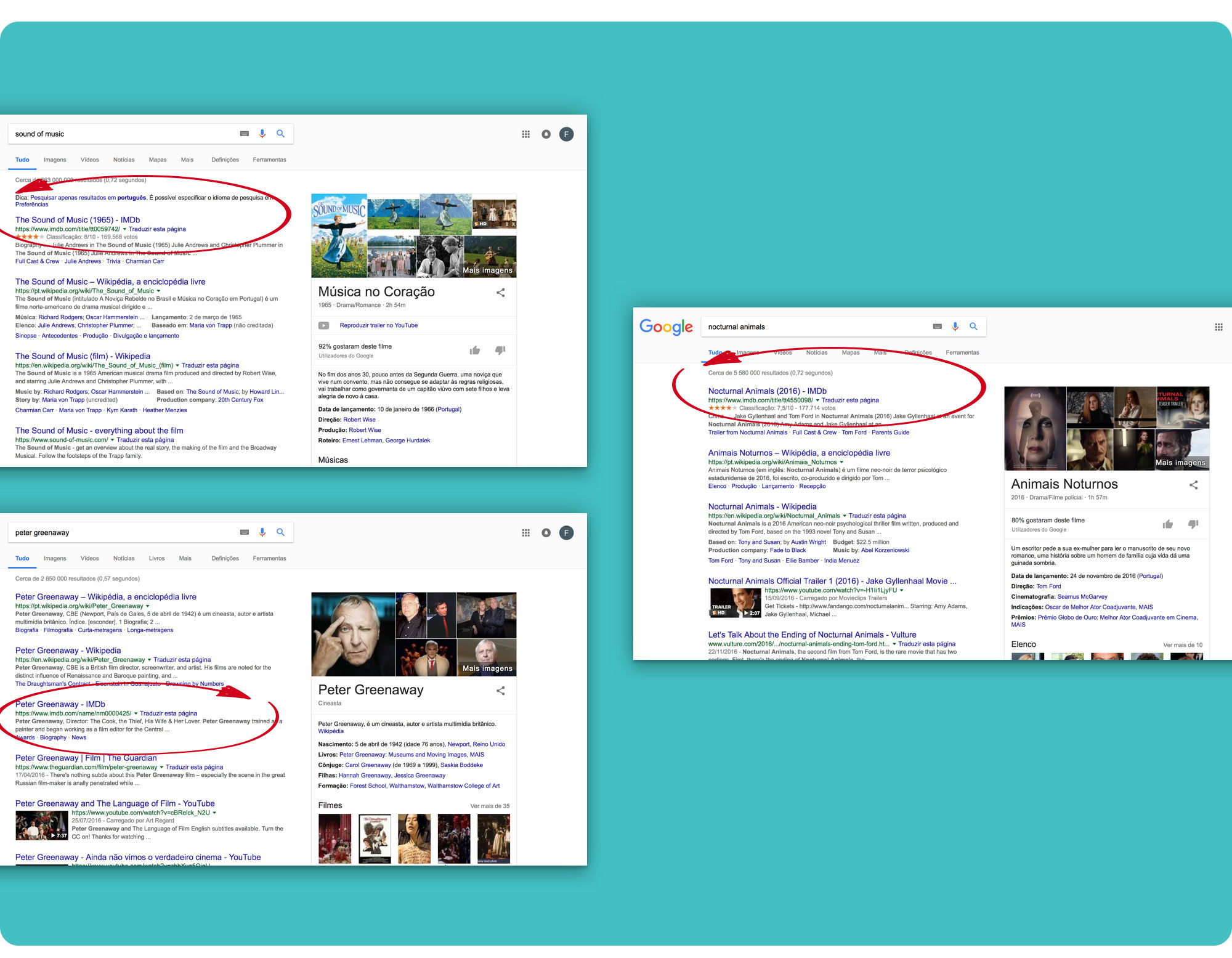 Search results' screenshots from Google when searching for a movie related theme. In this case, two movies and a director