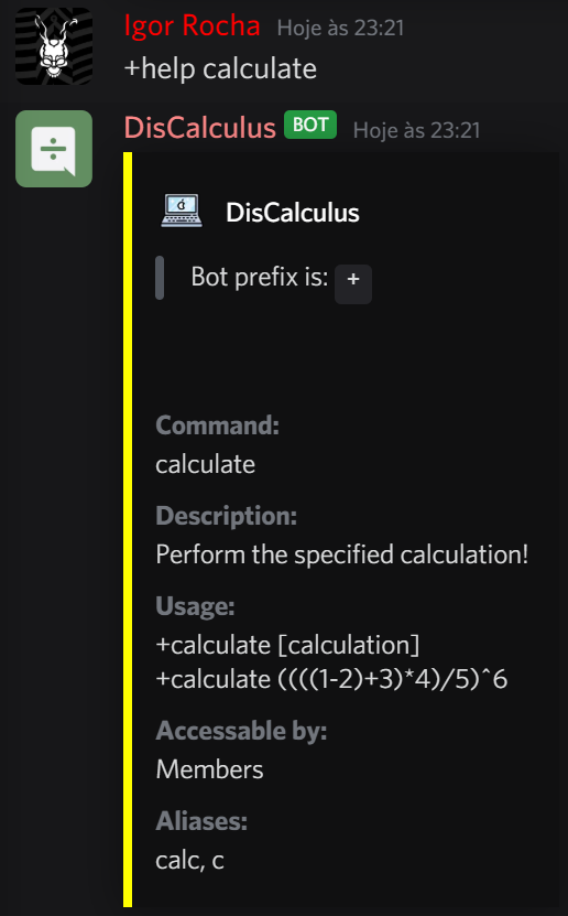 Help Calculate Command