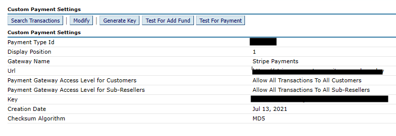 Custom Payment Settings