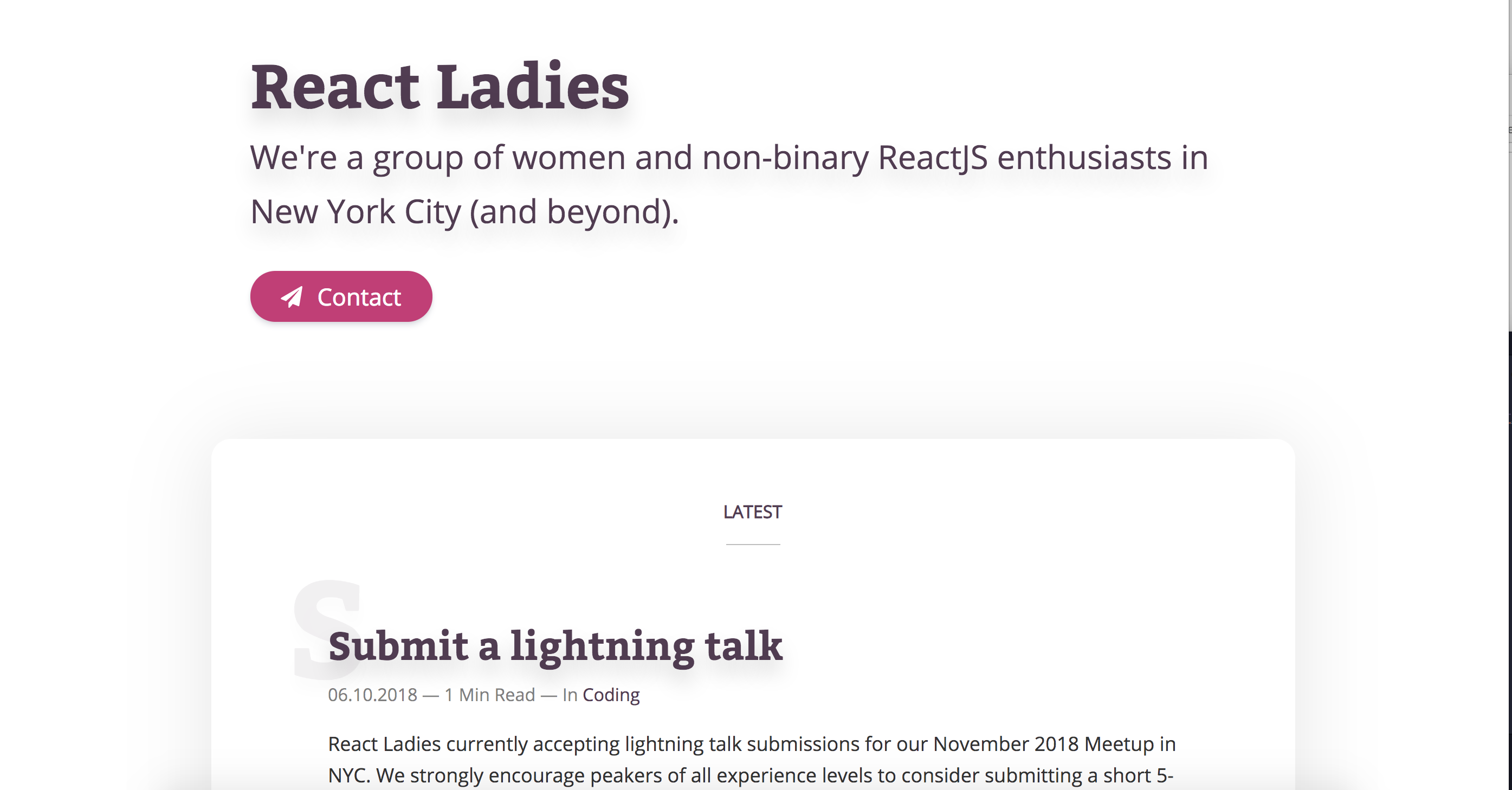 Screenshot of React Ladies Website