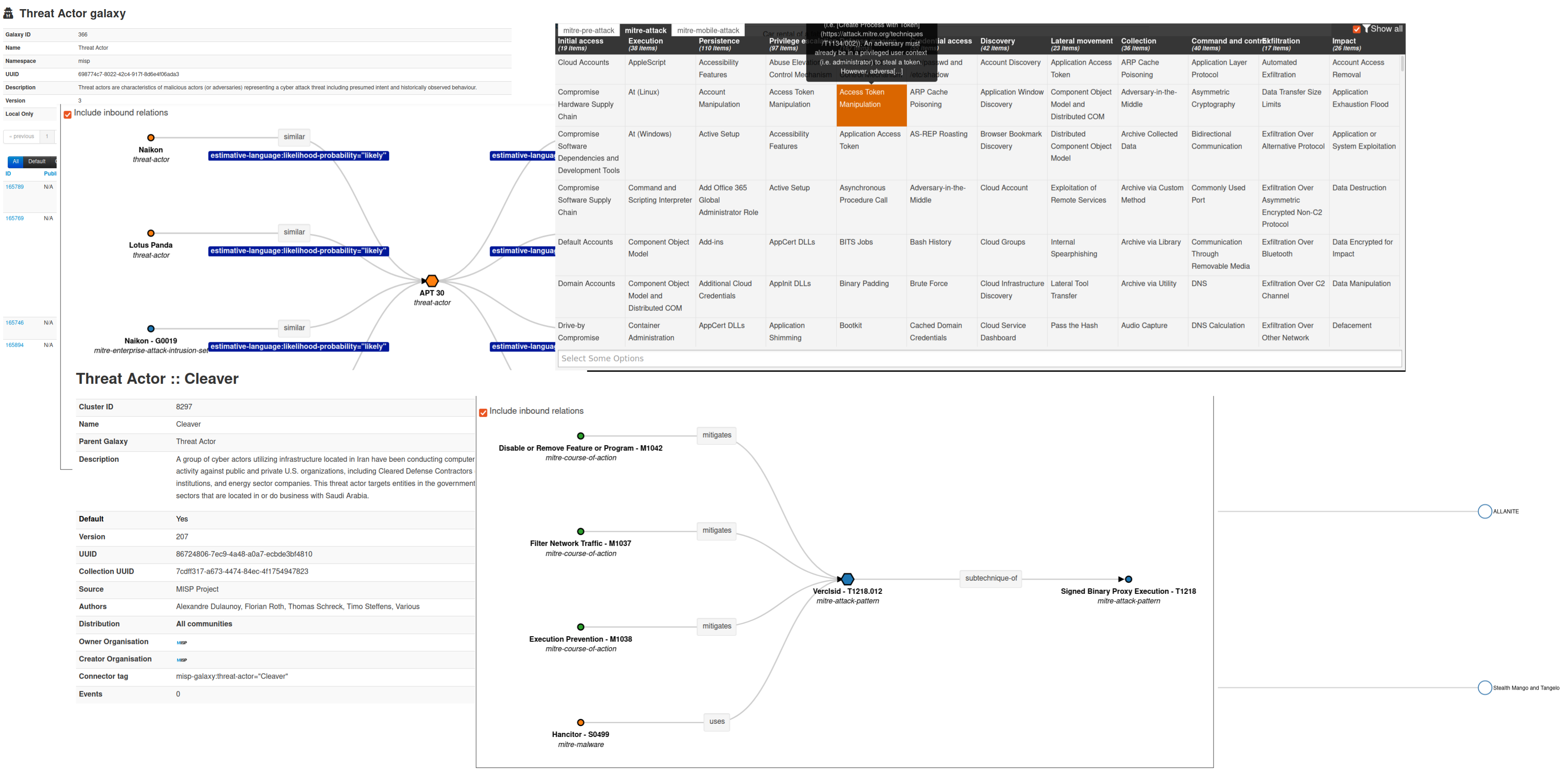 Screenshot - MISP galaxy integeration in MISP threat intelligence platform