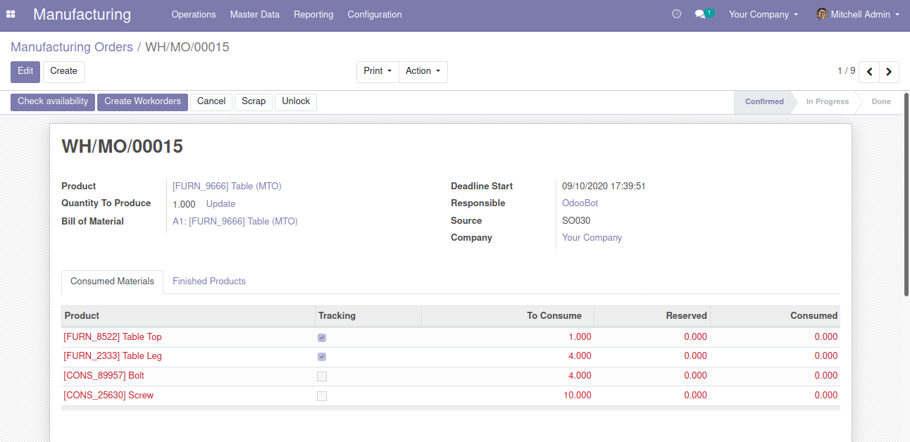 Manufacturing order using specific BOM defined in Sale Order Line