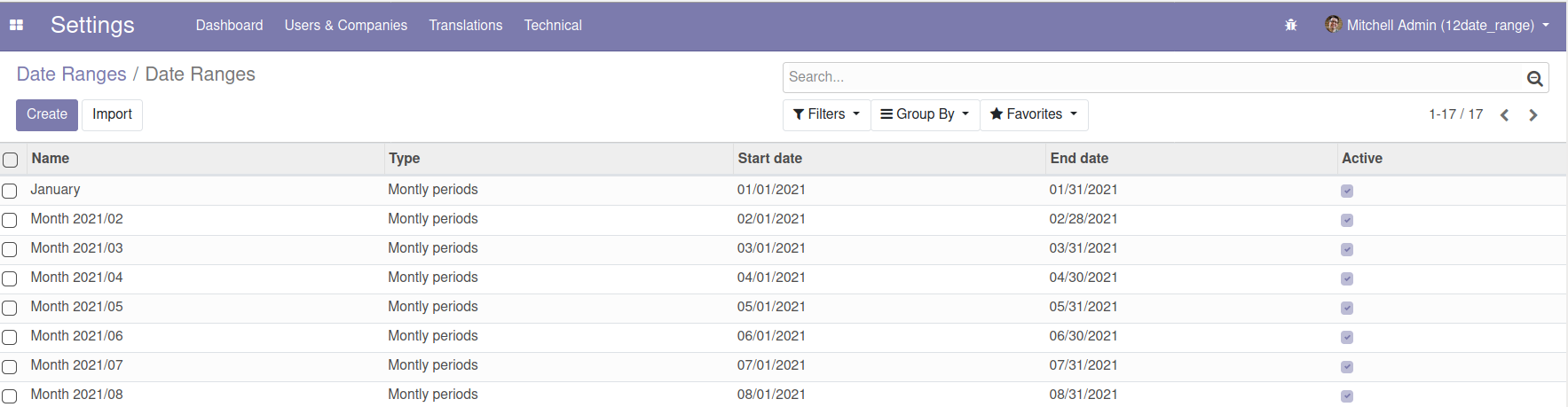 Date range wizard result