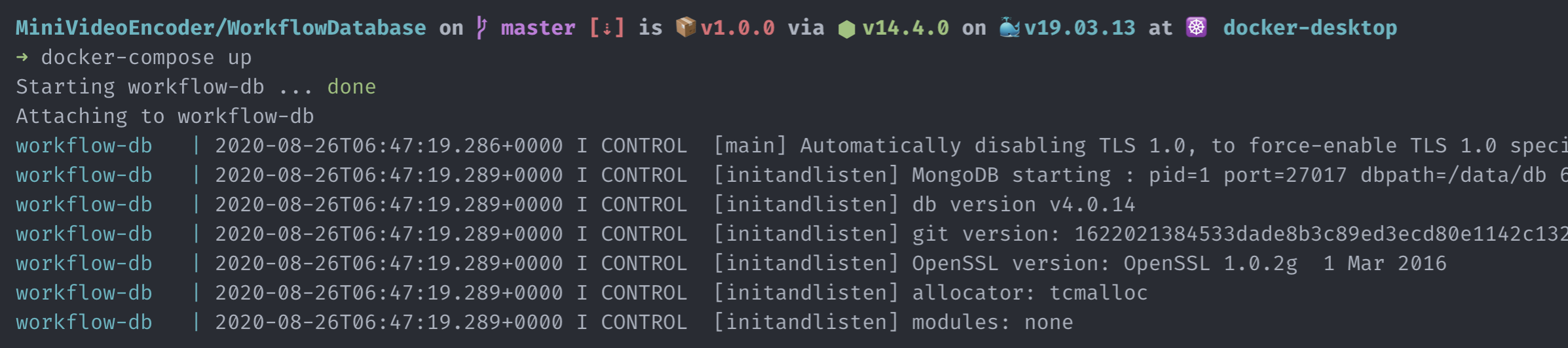 Screenshot starting workflow database