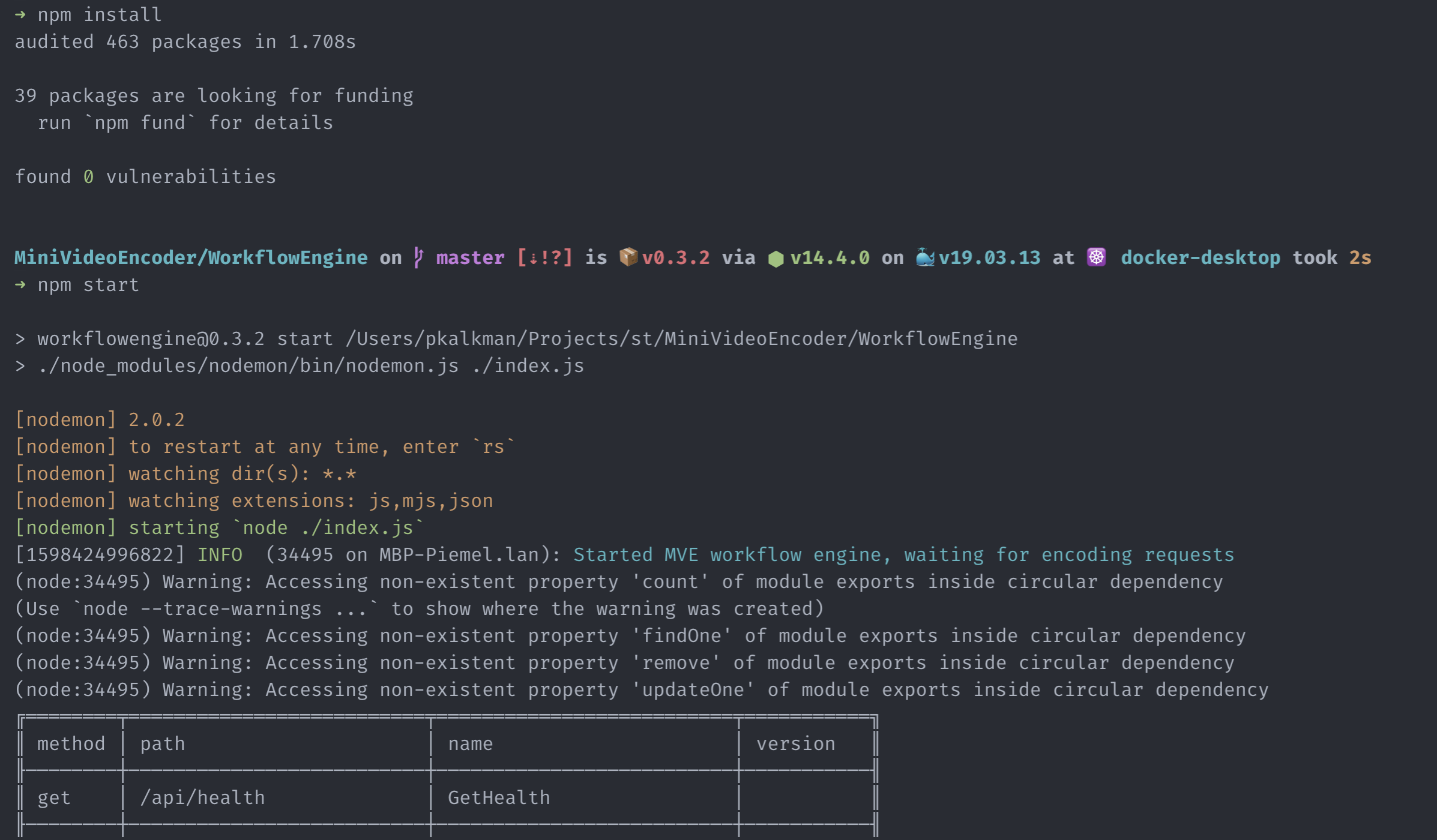 Screenshot starting workflow engine