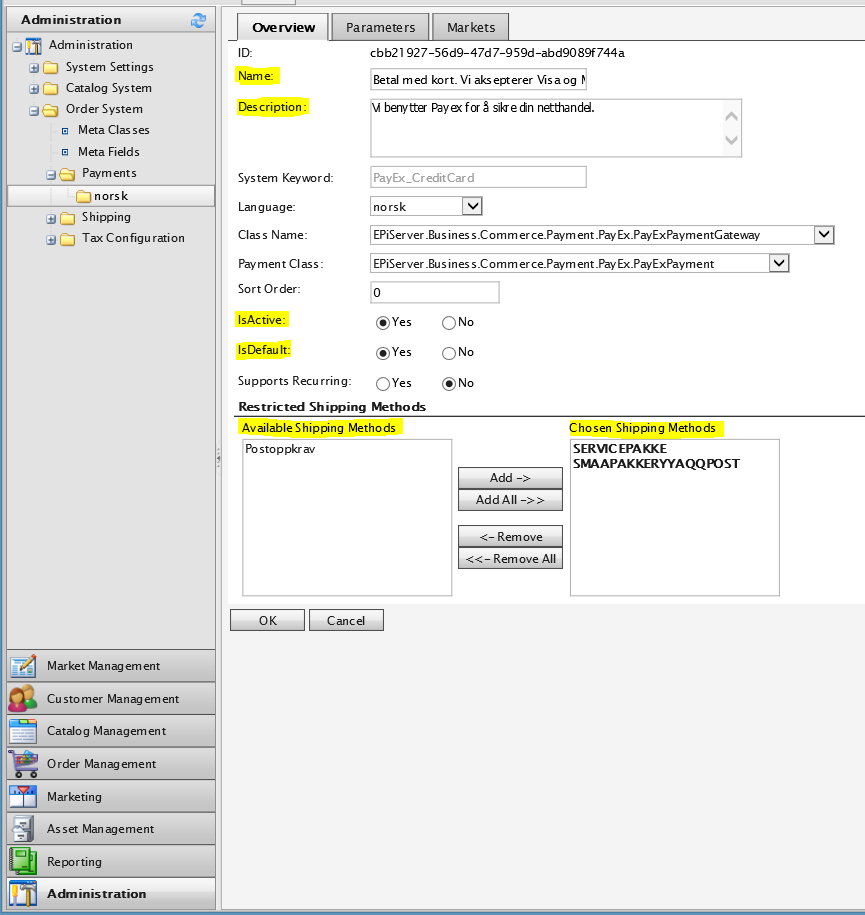 Payment methods in EPiServer Commerce