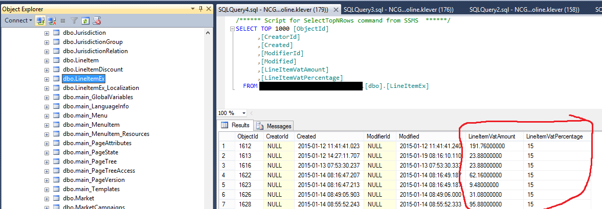 Database view of line item VAT