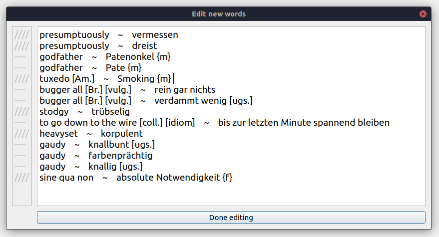 Edit words dialog