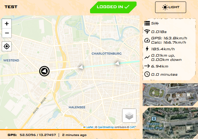 Demo LOREX, markers on a map in berlin, information about speed and distance on the right