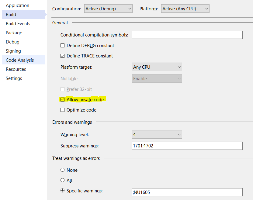 AllowUnsafeCode