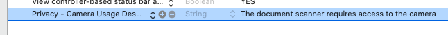 An info.plist entry for NSCameraUsageDescription