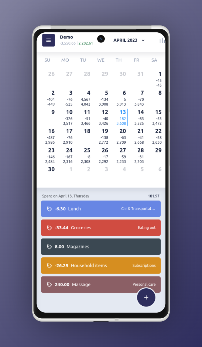 Mobile version calendar view