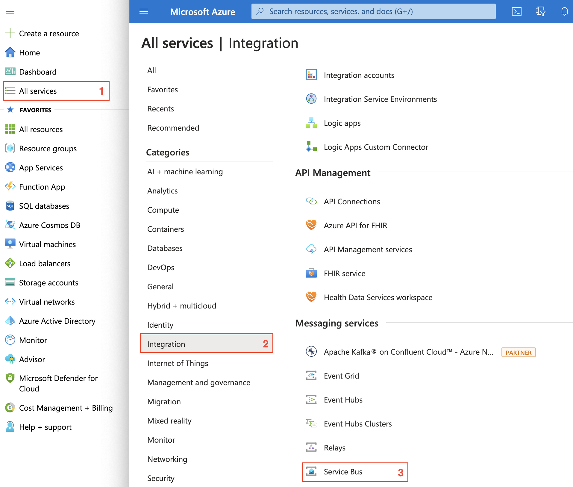 Create Resource Service Bus Menu