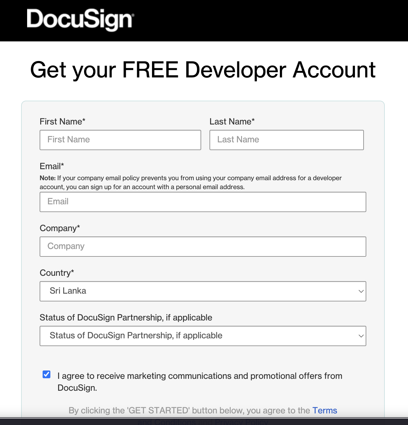 Create DocuSign Account