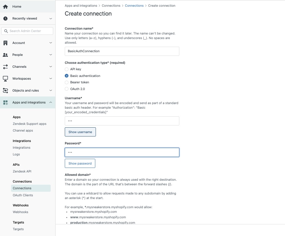 Zendesk Connection Configuration