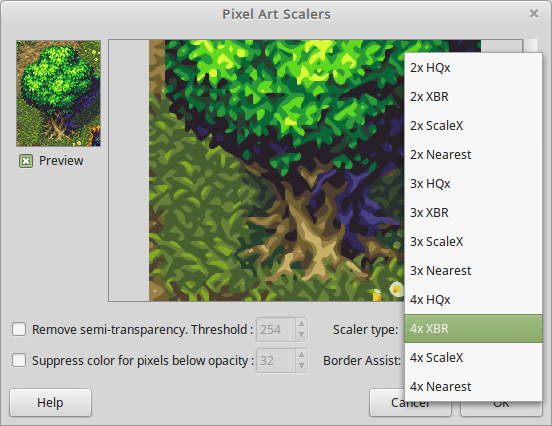 GIMP Image Editor using Pixel Art Scalers Plugin