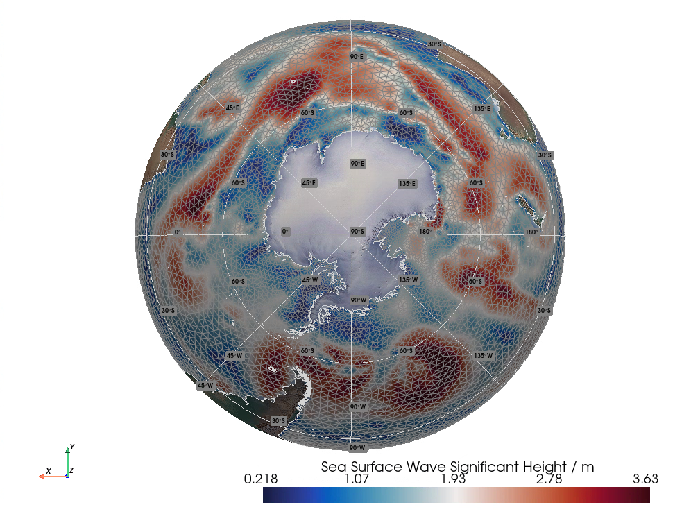 WAVEWATCH III Model, Unstructured Triangular Mesh of Sea Surface Wave Significant Height