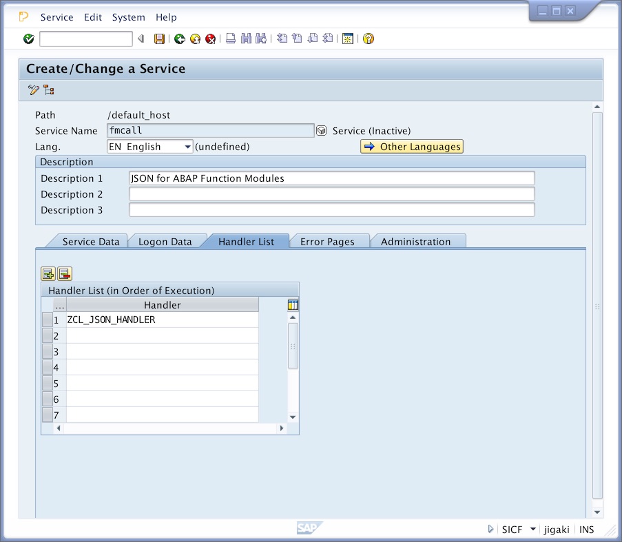 Define ICF service for the JSON adaptor