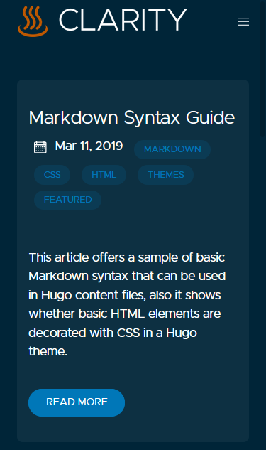 Clarity Hugo Theme mobile dark