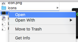 Finder context menu with Open selected