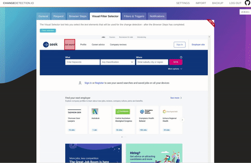 Select parts and elements of a web page to monitor for changes