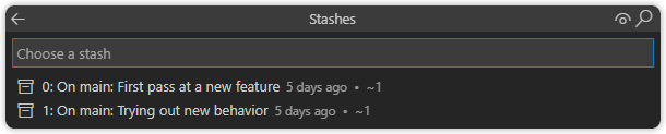 Stashed Changes Quick Pick Menu