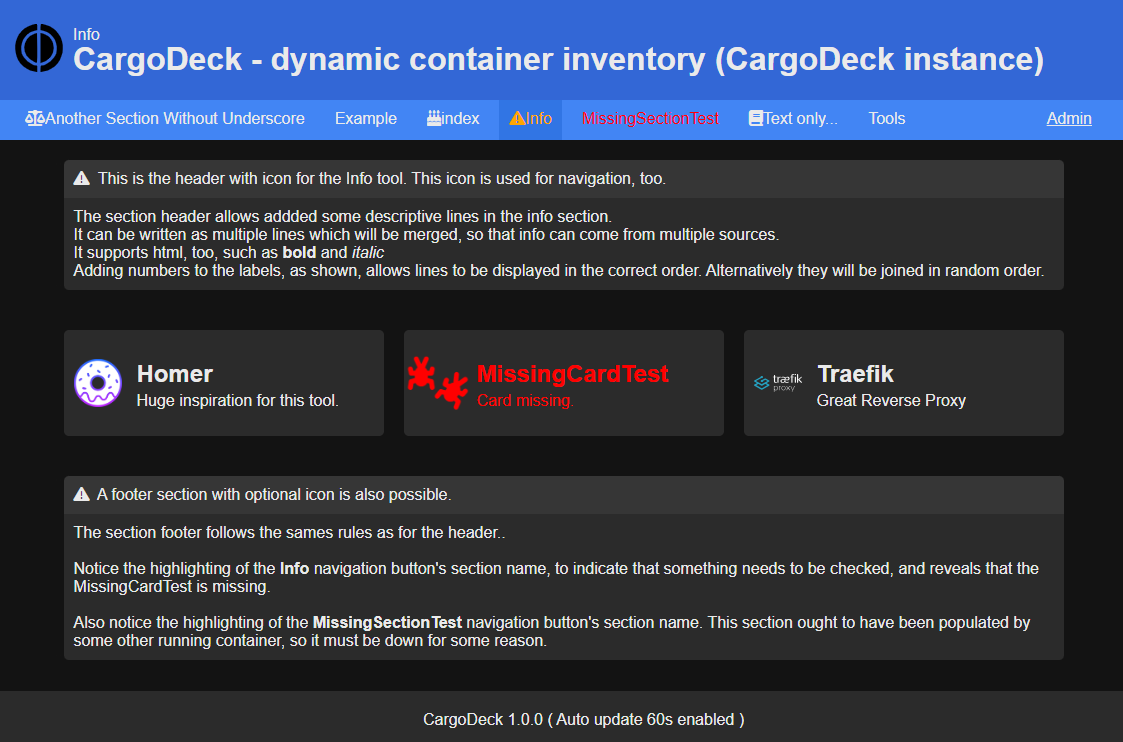 An example of CargoDeck running