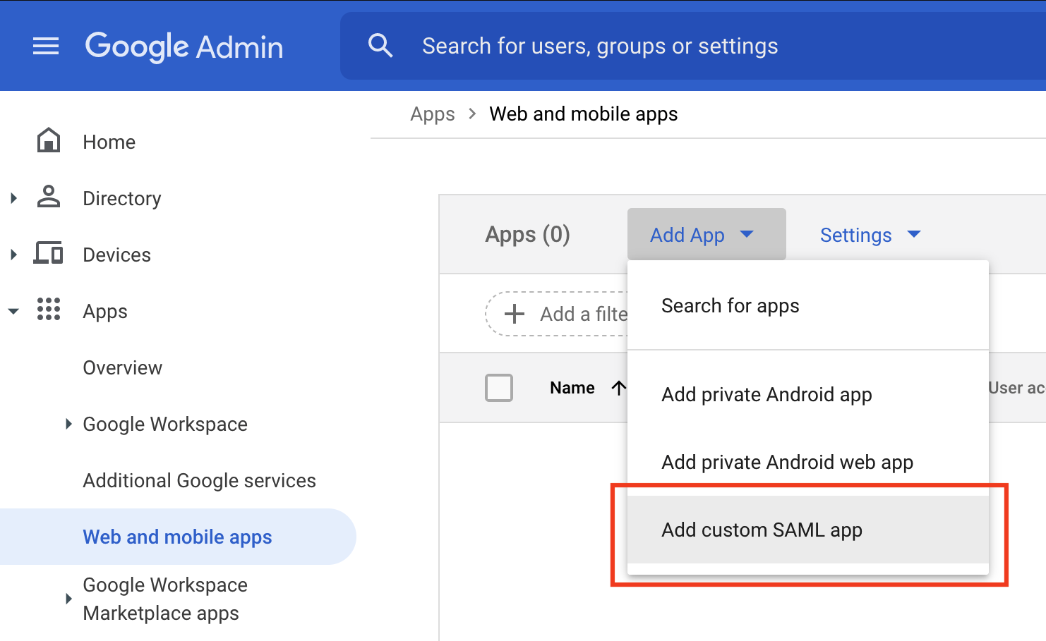 The Google Workspace admin dashboard