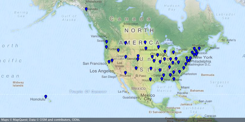 Static map of the US capitals