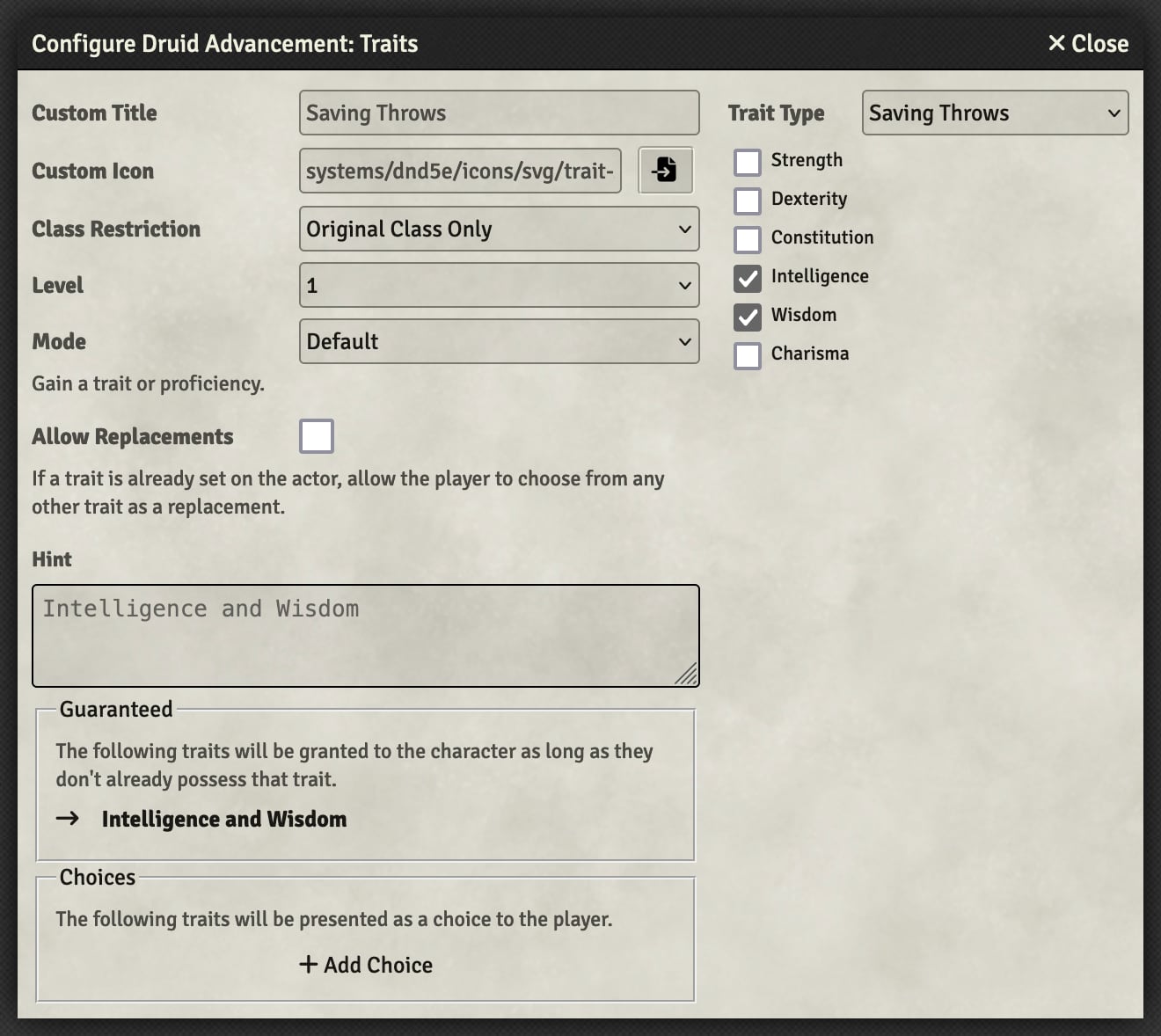 Trait Configuration - Grants