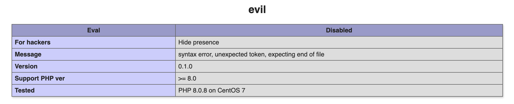 Disable eval in PHP8 Screenshot