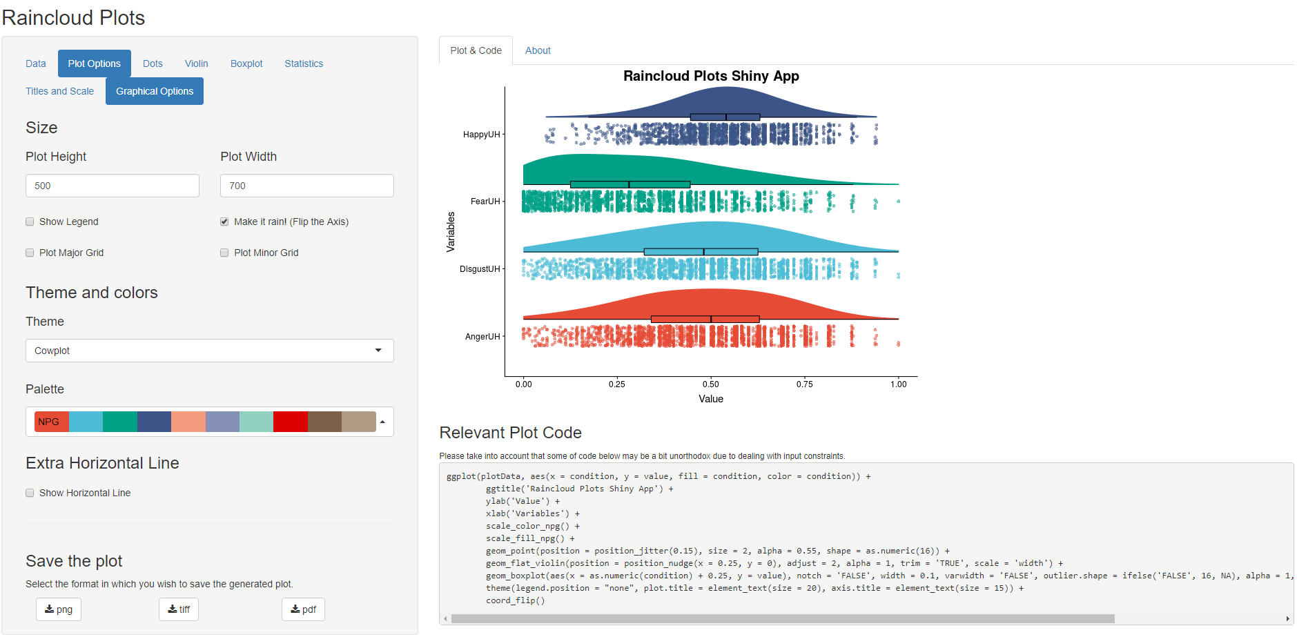 Raincloud plots shiny app