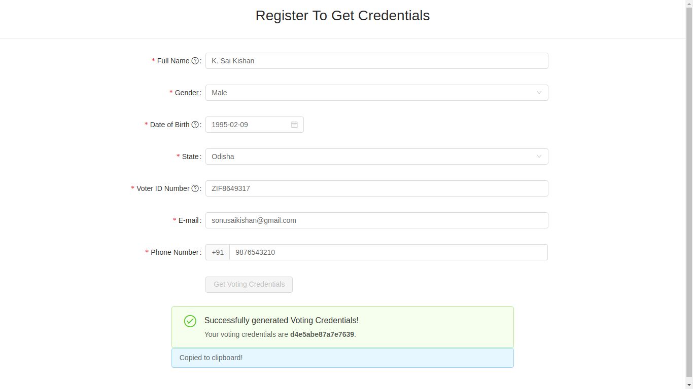 Get credentials Page