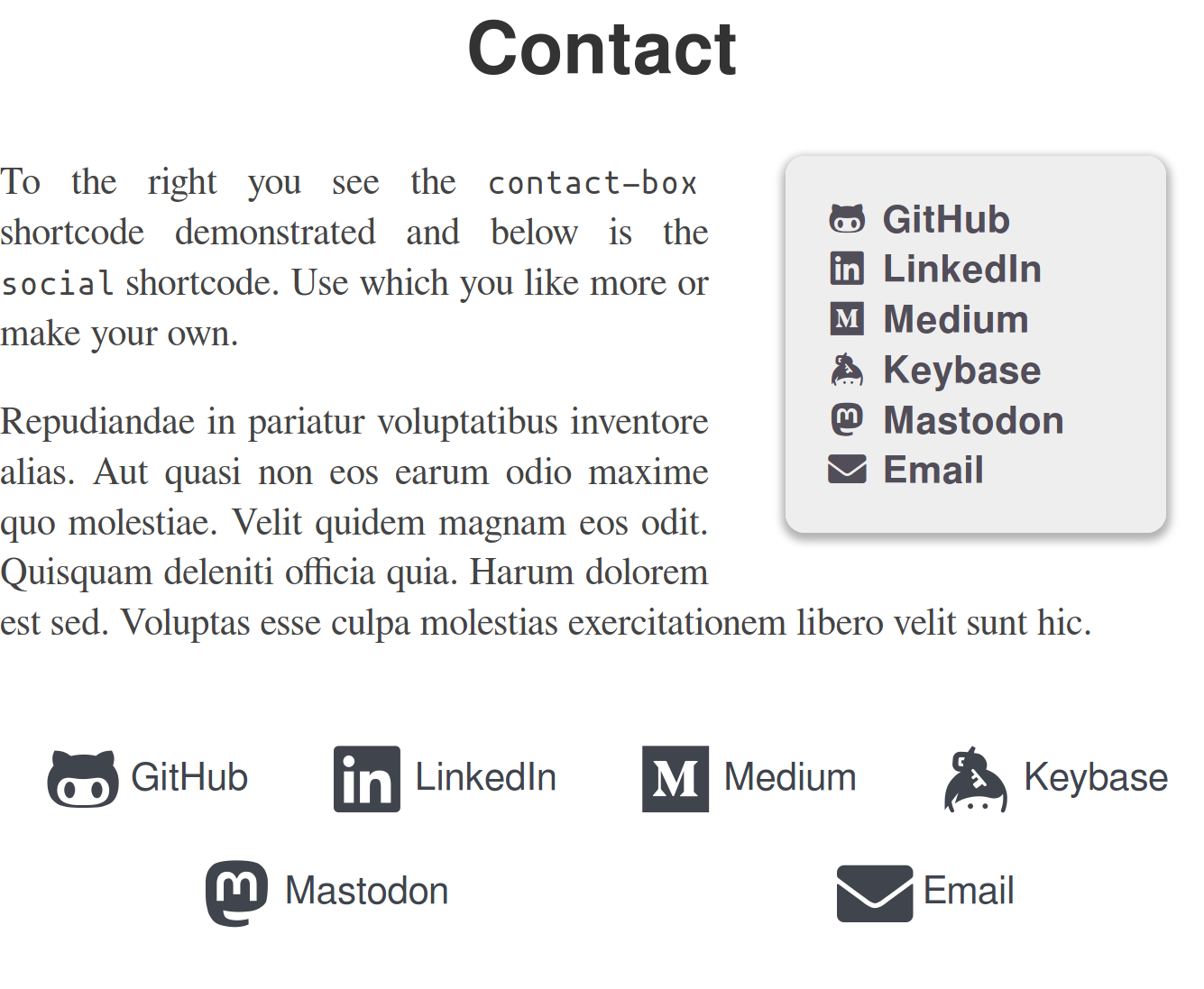 Example of social link shortcodes