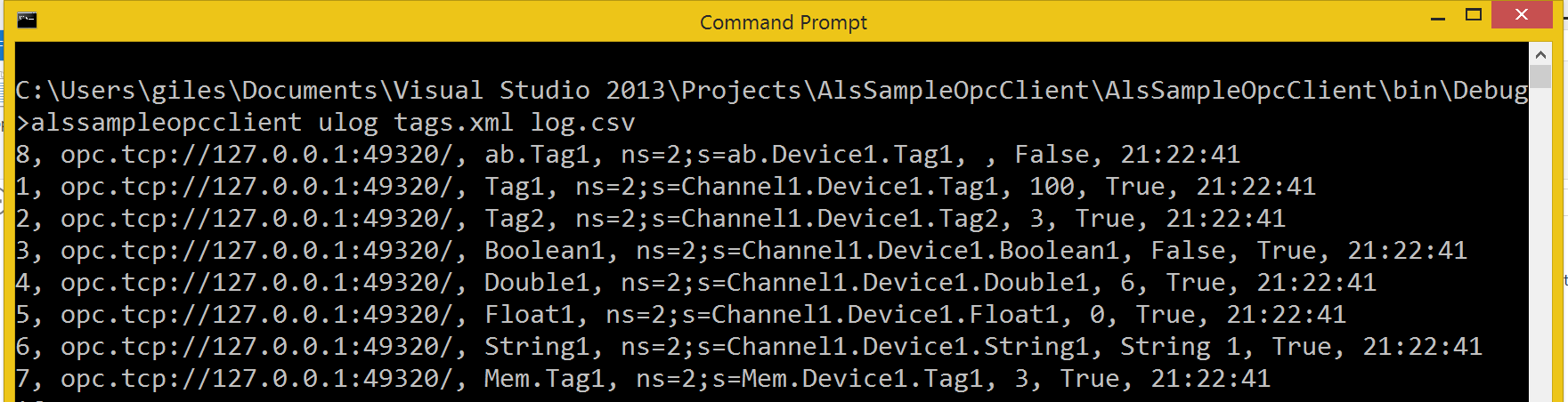 sigopc ulog tags.xml log.csv