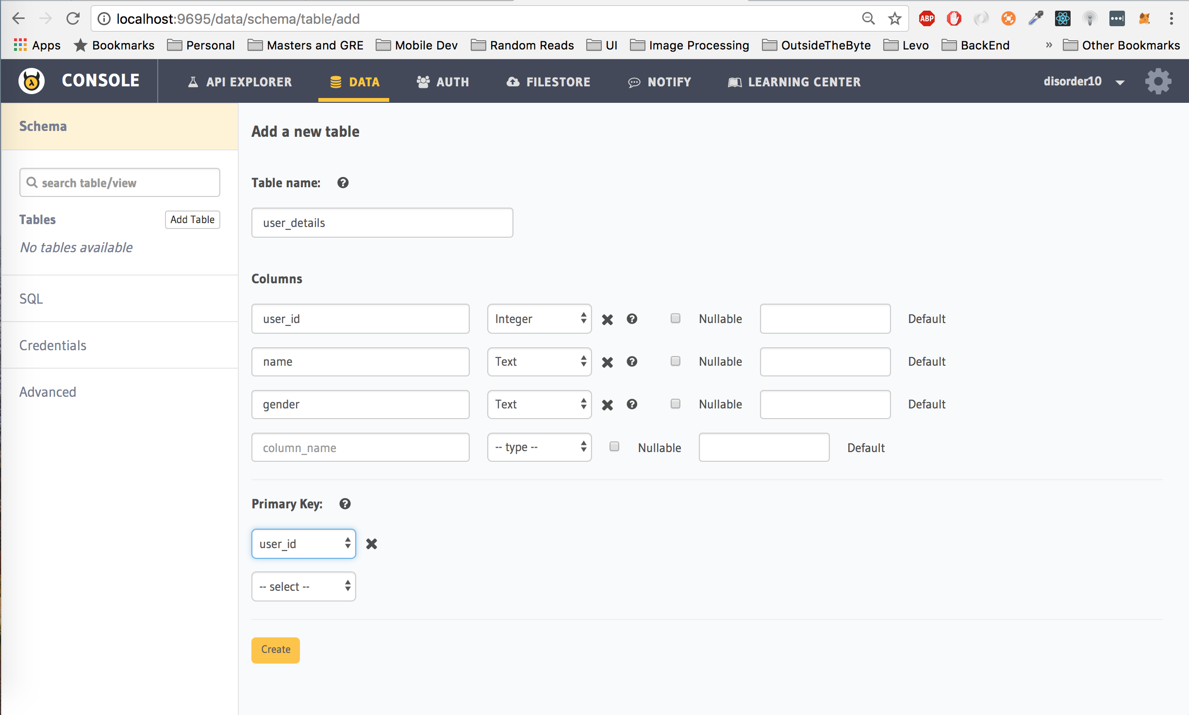 Data CreateTable