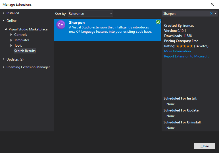 Installing Sharpen from Visual Studio