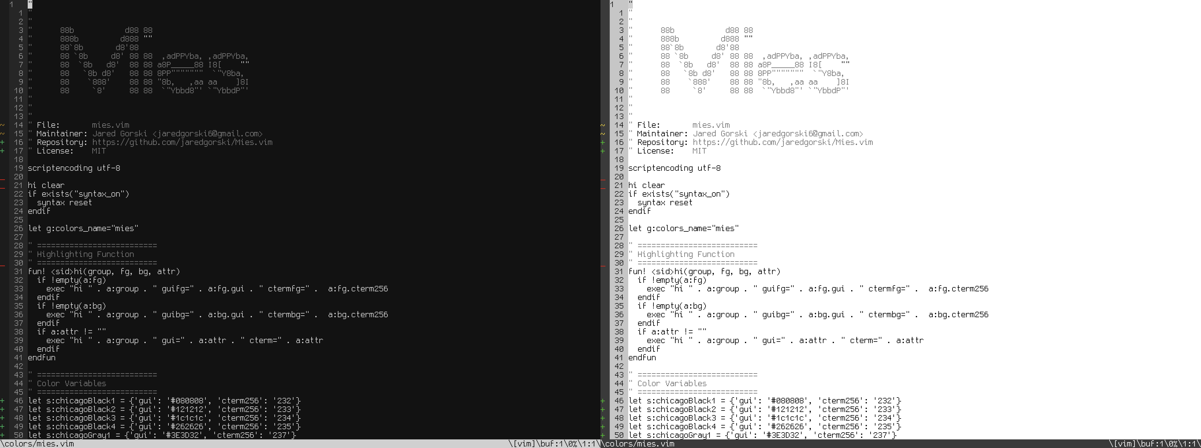 Mies.vim screenshots