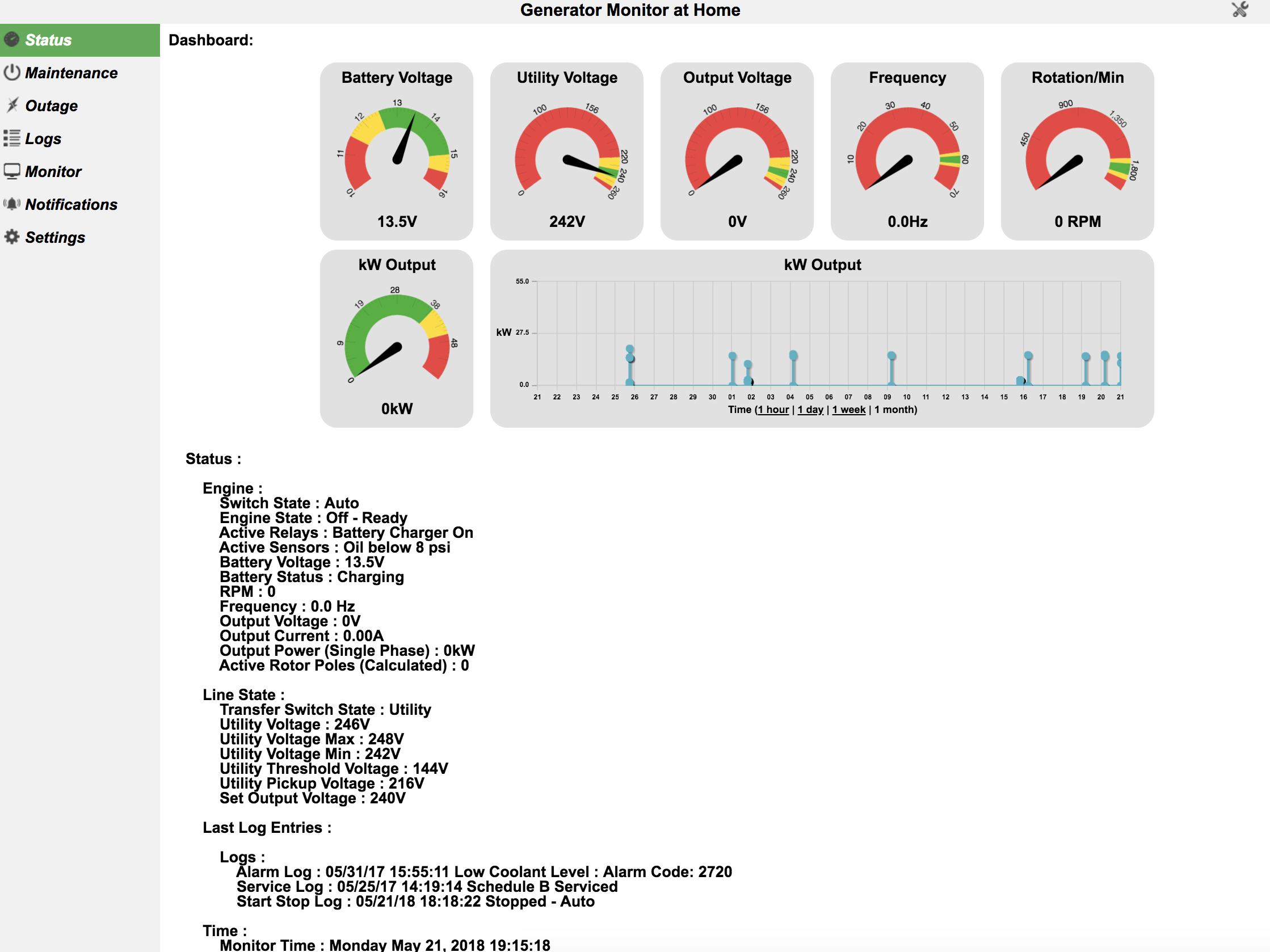 Generator Monitor Web Interface