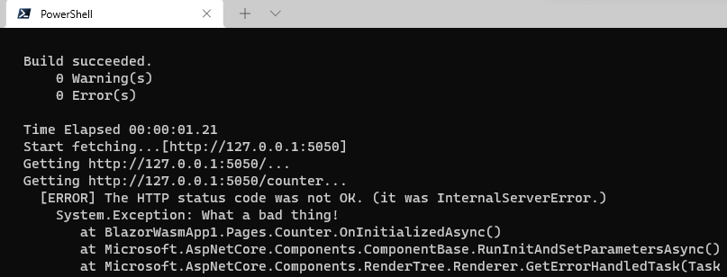 fig.3 - an exception messaage and a stack trace