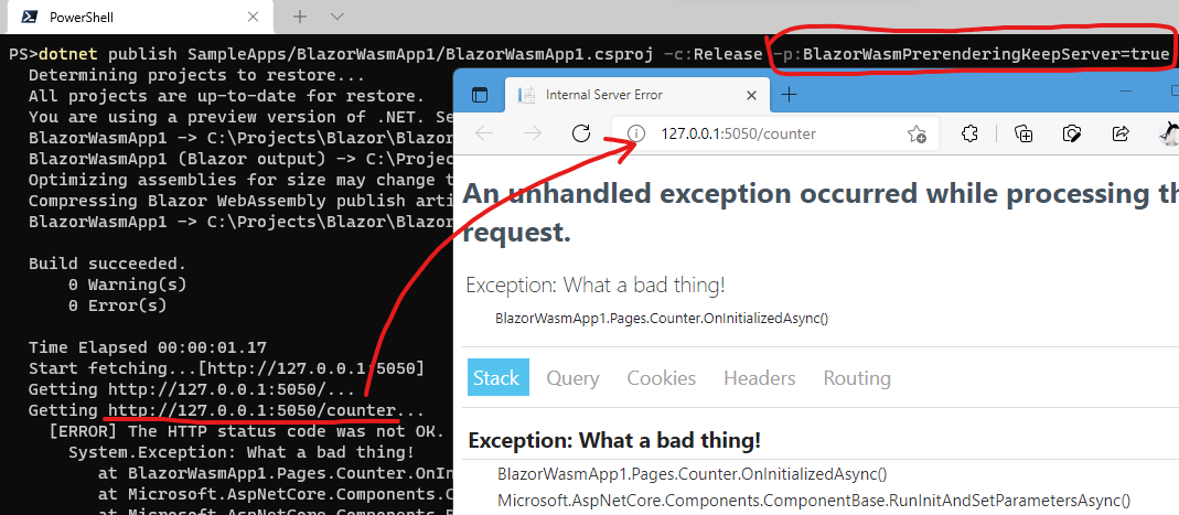 fig.4 - an exception messaage and a stack trace