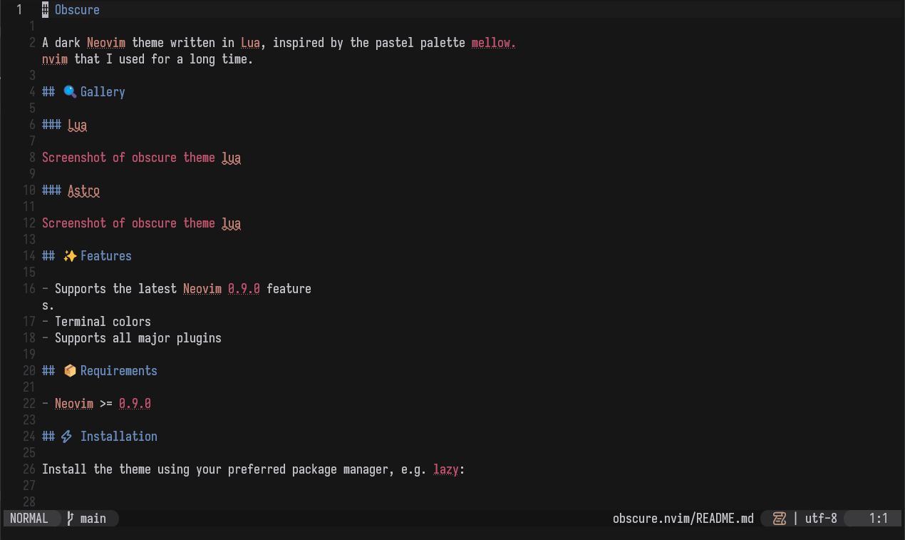 Screenshot of obscure theme Markdown