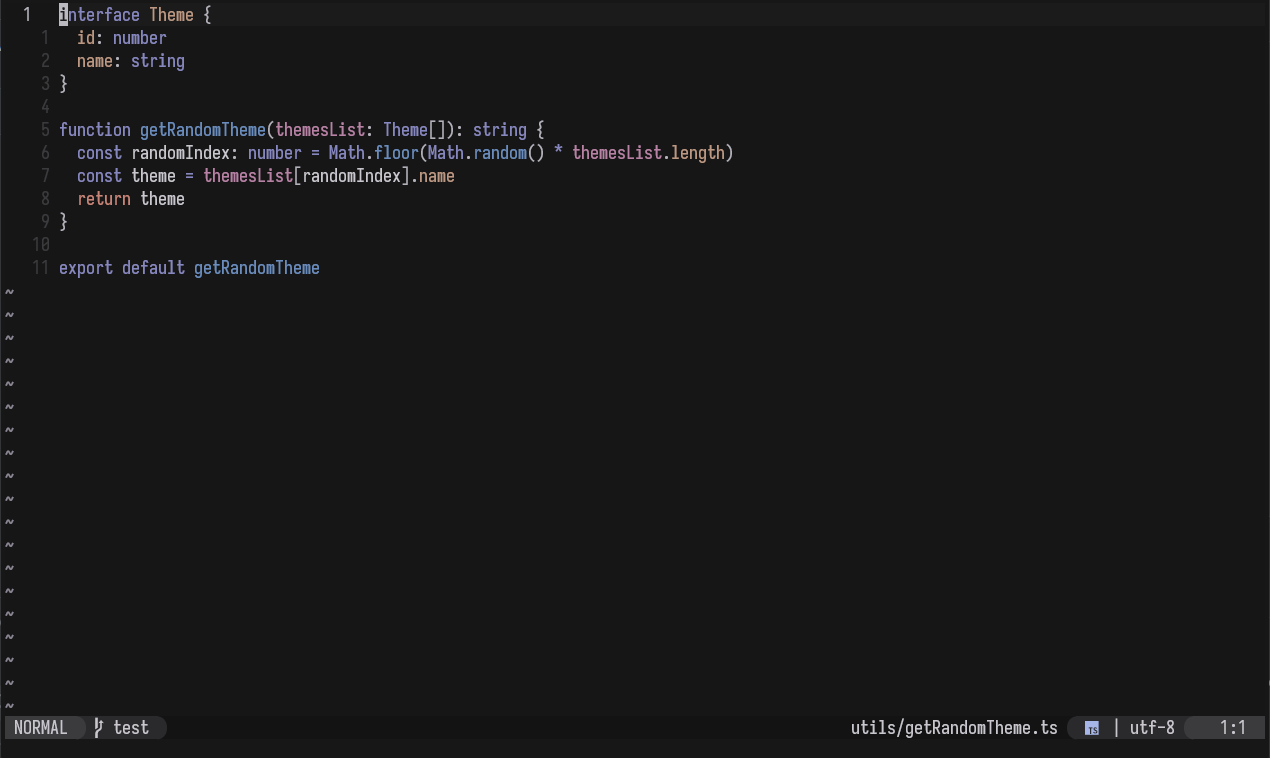 Screenshot of obscure theme TypeScript