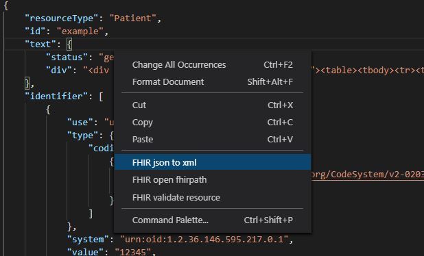 Convert JSON FHIR resource to XML