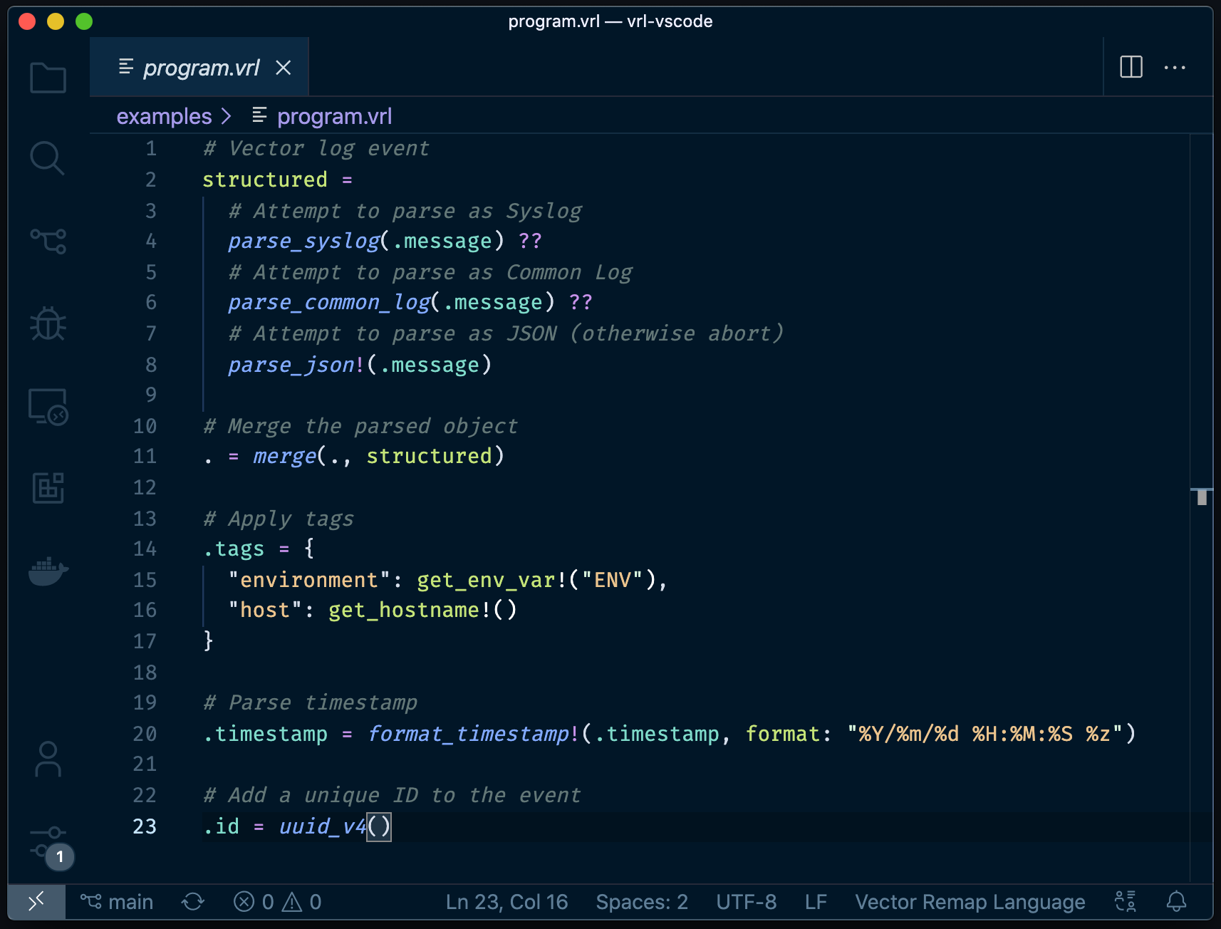 VRL VS Code screenshot