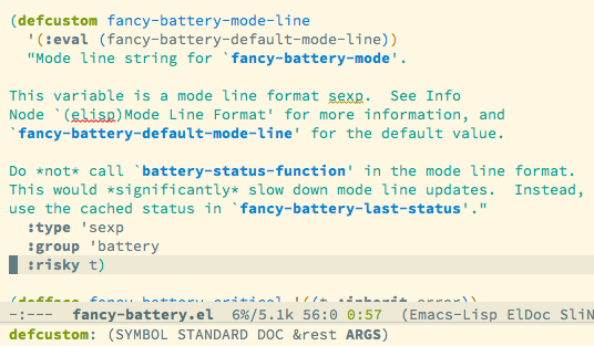 Battery status in mode line