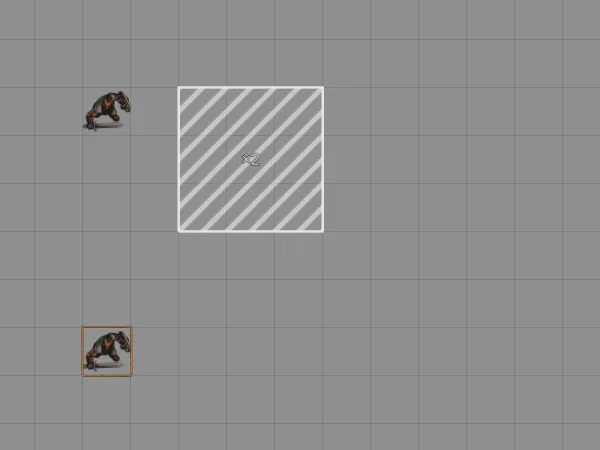 Drag Ruler being used to measure distances over difficult terrain on square grid