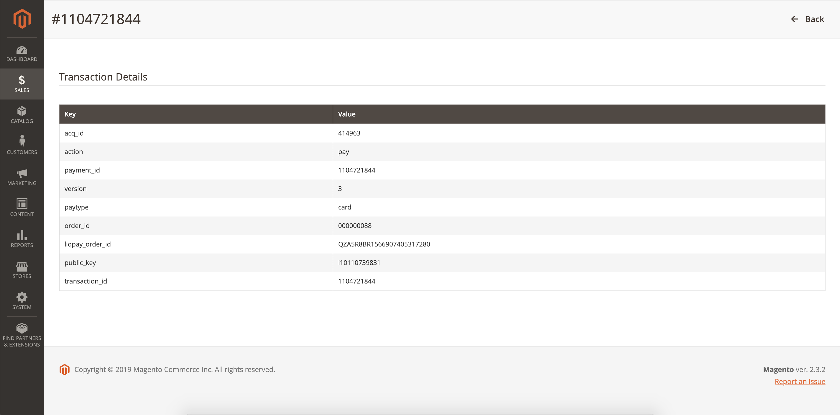 Order Transaction Details Page